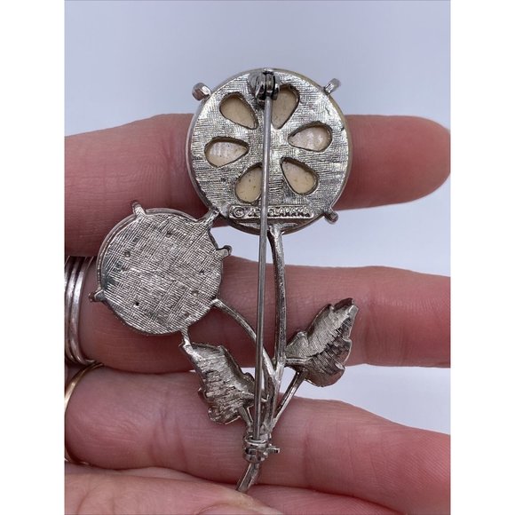 VINTAGE FLOWER BROOCH HOLOGRAM JEWELARAMA SILVER TONE METAL JEWELRY PIN - Picture 3 of 7